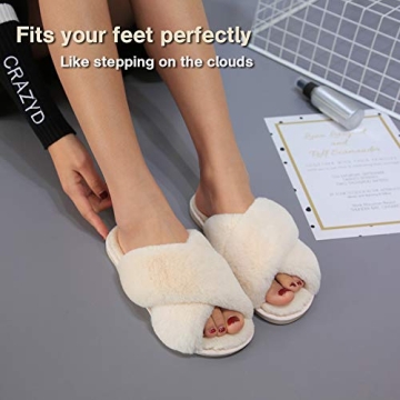 LZLER Women Fuzzy Fluffy Slippers for Home and Outdoors