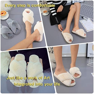 LZLER Women Fuzzy Fluffy Slippers for Home and Outdoors