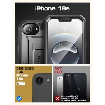 SUPCASE for iPhone 16e Case with Screen Protector (Unicorn Beetle Pro), [Built-in Stand & Belt-Clip]...