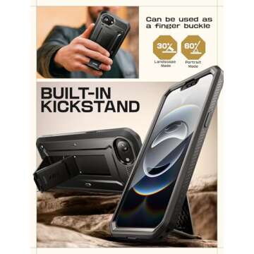 SUPCASE for iPhone 16e Case with Screen Protector (Unicorn Beetle Pro), [Built-in Stand & Belt-Clip] [Military-Grade Protection] Full Body Phone Case for iPhone 16e 6.1'' 2025, Black