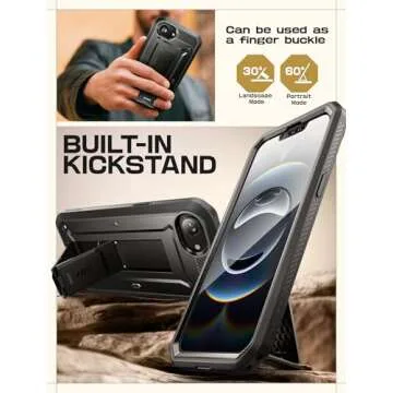 SUPCASE for iPhone 16e Case with Screen Protector (Unicorn Beetle Pro), [Built-in Stand & Belt-Clip] [Military-Grade Protection] Full Body Phone Case for iPhone 16e 6.1'' 2025, Black