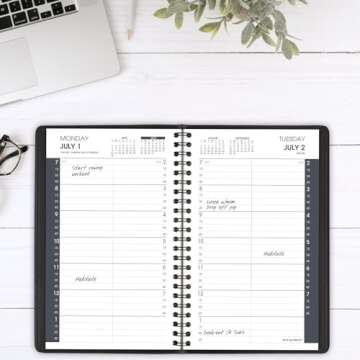 AT-A-GLANCE Planner 2024-2025 Academic, Daily Appointment Book, 5" x 8", Small, Flexible Cover, Quarter-Hourly, Black (7080705)