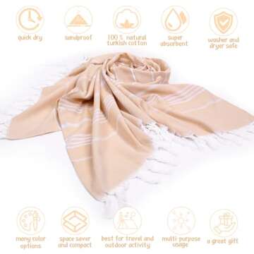 Oudain 2 Packs Oversized Turkish Beach Towel Beige