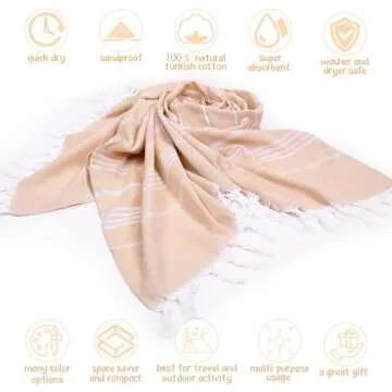 Oudain 2 Packs Oversized Turkish Beach Towel Beige