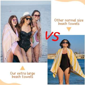 Oudain 2 Packs Oversized Turkish Beach Towel Beige