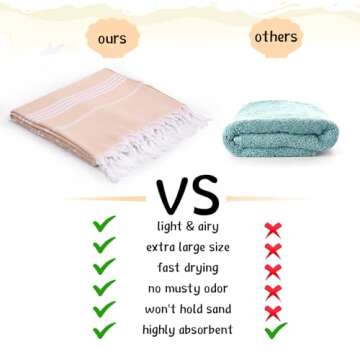 Oudain 2 Packs Oversized Turkish Beach Towel Beige