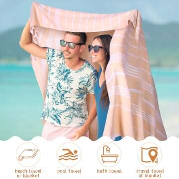Oudain 2 Packs Oversized Turkish Beach Towel Beige