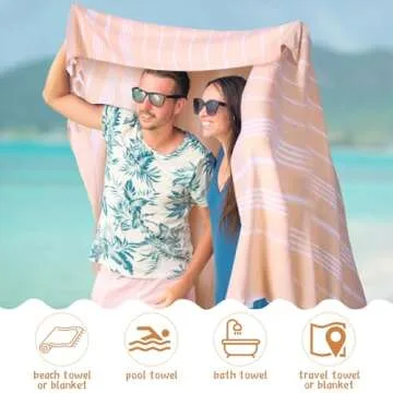 Oudain 2 Packs Oversized Turkish Beach Towel Beige