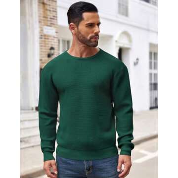 COOFANDY Men's Stylish Crewneck Waffle Sweater For Winter