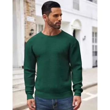 COOFANDY Men's Stylish Crewneck Waffle Sweater For Winter
