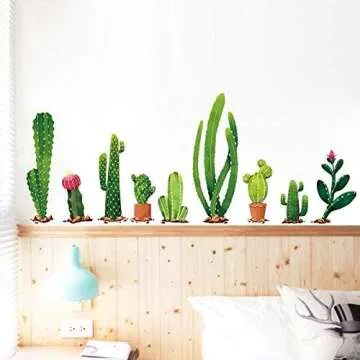 Cactus Wall Decal, H2MTOOL Colorful Removable Stickers