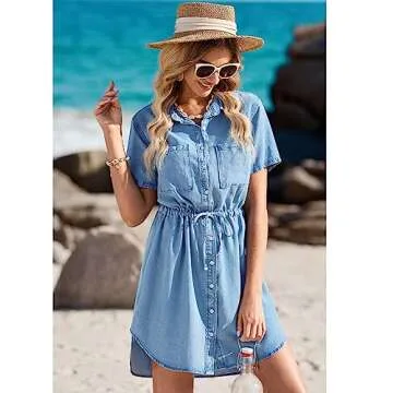 Luvamia Women's Casual Denim Shirt Dress for Summer Comfort