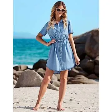 Luvamia Women's Casual Denim Shirt Dress for Summer Comfort