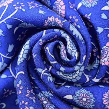 R.Vivimos Womens Summer Cotton Short Sleeve V Neck Floral Print Casual Bohemian Midi Dresses (Small, Blue)