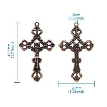 KISSITTY 50pcs Red Copper Crucifix Cross Charms for Crafts