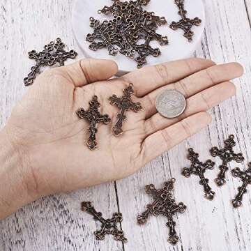 KISSITTY 50pcs Tibetian Red Copper Crucifix Cross Pendant Religious Cross Charms for Necklace Bracelets Earring Making 43.5x26x3mm