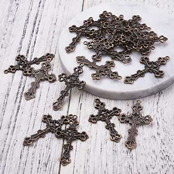 KISSITTY 50pcs Tibetian Red Copper Crucifix Cross Pendant Religious Cross Charms for Necklace Bracelets Earring Making 43.5x26x3mm