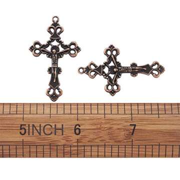 KISSITTY 50pcs Tibetian Red Copper Crucifix Cross Pendant Religious Cross Charms for Necklace Bracelets Earring Making 43.5x26x3mm
