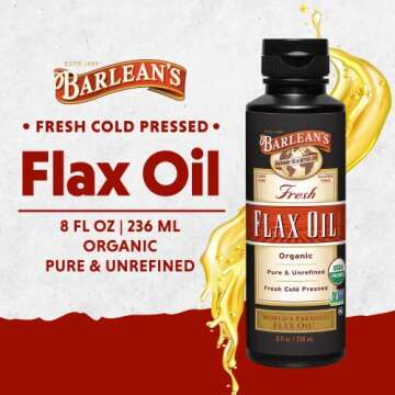 Barlean's Organic Flaxseed Oil Liquid from Fresh Cold Pressed Flax Seeds, 7,640mg ALA Omega 3 Fatty ...
