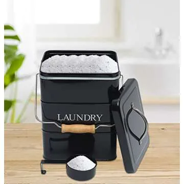 Xbopetda Laundry Powder Bin, Washing Powder Storage Tin with Scoop, Airtight Lid & Handles, Laundry Detergent Powder Storage Box - Perfect for Holding Pods Tablets Capsules Powder Detergent-Black