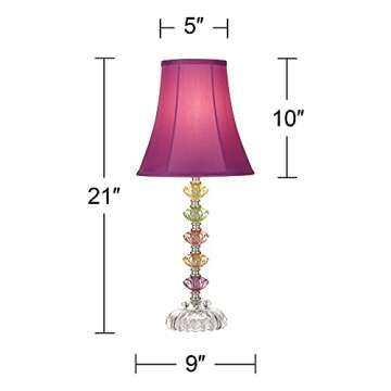 360 Lighting Bohemian Traditional Chic Style Accent Table Lamp 21" High Multi Colored Stacked Glass Pink Orchid Bell Shade Decor for Kids Girls Living Room Bedroom Bedside House Nightstand
