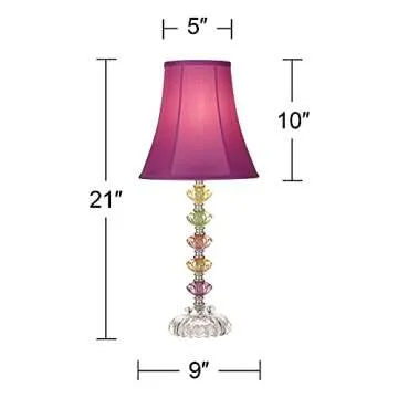 360 Lighting Bohemian Traditional Chic Style Accent Table Lamp 21" High Multi Colored Stacked Glass Pink Orchid Bell Shade Decor for Kids Girls Living Room Bedroom Bedside House Nightstand