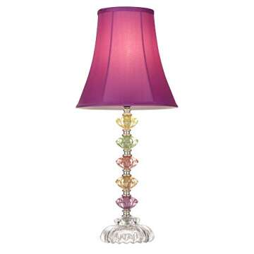 360 Lighting Bohemian Traditional Chic Style Accent Table Lamp 21" High Multi Colored Stacked Glass Pink Orchid Bell Shade Decor for Kids Girls Living Room Bedroom Bedside House Nightstand