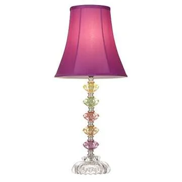 360 Lighting Bohemian Traditional Chic Style Accent Table Lamp 21" High Multi Colored Stacked Glass Pink Orchid Bell Shade Decor for Kids Girls Living Room Bedroom Bedside House Nightstand