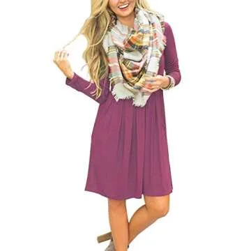 AUSELILY Women's Long Sleeve Dress Pleated Loose Swing Casual Dress with Pockets Knee Length Dresses...