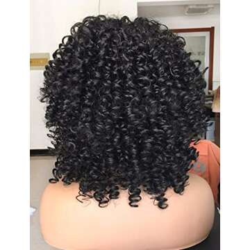 ANNIVIA Curly Afro Wig with Bangs Short Kinky Curly Wigs for Black Women Synthetic Fiber Soft Hair Short Curly Afro Wig (Black)