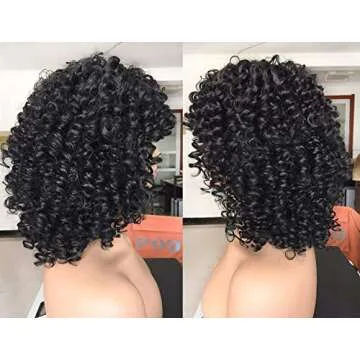 ANNIVIA Curly Afro Wig with Bangs Short Kinky Curly Wigs for Black Women Synthetic Fiber Soft Hair Short Curly Afro Wig (Black)