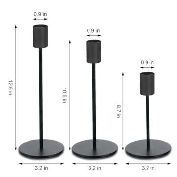 Black Candlestick Holders for Taper Candles Set of 3, Metal Tapered Candle Holders, Tall Candle Sticks Holder Decor for Wedding, Dinning, Party, Anniversary, Fits 3/4 Inch Thick Candle
