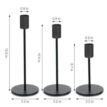 Black Candlestick Holders for Taper Candles Set of 3, Metal Tapered Candle Holders, Tall Candle Sticks Holder Decor for Wedding, Dinning, Party, Anniversary, Fits 3/4 Inch Thick Candle