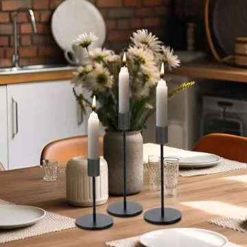 Black Candlestick Holders for Taper Candles Set of 3, Metal Tapered Candle Holders, Tall Candle Sticks Holder Decor for Wedding, Dinning, Party, Anniversary, Fits 3/4 Inch Thick Candle
