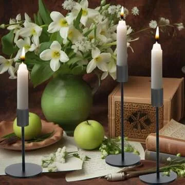 Black Candlestick Holders for Taper Candles Set of 3, Metal Tapered Candle Holders, Tall Candle Sticks Holder Decor for Wedding, Dinning, Party, Anniversary, Fits 3/4 Inch Thick Candle