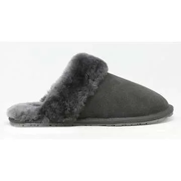 DREAM PAIRS Women's Bliz Grey Sheepskin Slip On House Slippers Indoor & Outdoor Winter Shoes Size 7.5-8 M US