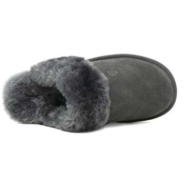DREAM PAIRS Women's Bliz Grey Sheepskin Slip On House Slippers Indoor & Outdoor Winter Shoes Size 7.5-8 M US