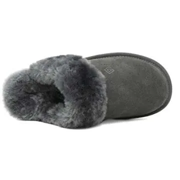DREAM PAIRS Women's Bliz Grey Sheepskin Slip On House Slippers Indoor & Outdoor Winter Shoes Size 7.5-8 M US