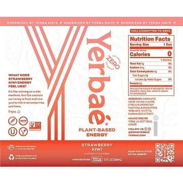 Yerbaé Energy Seltzer - Strawberry Kiwi, 0 Sugar, 0 Calories, 0 Carbs. Yerbae is Energized by Yerba Mate, Naturally Caffeinated & Plant-Based, Healthy Alternative to Coffee and Sugary Sodas, 12oz cans (12 Pack)