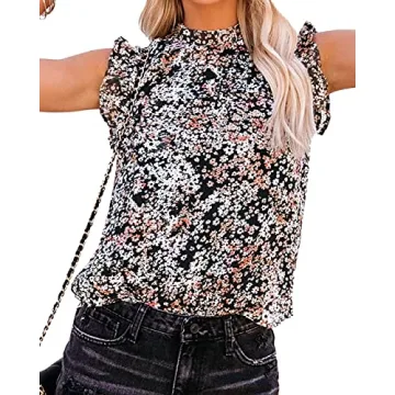 Allimy Women Summer Ruffle Trim Neckline Tank Top