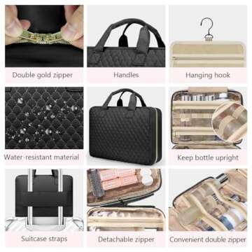 urophylla Detachable Travel Toiletry Bag for Women - Large Toiletry Bags for Traveling Women - Hanging Makeup Cosmetic Bag, Organizer for Travel Accessories Cruise Essential - Travel Size Toiletries