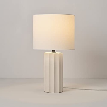 Globe Electric 65922 20" Table Lamp, Ribbed Concrete Finish, White Linen Shade