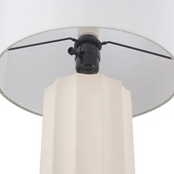 Globe Electric 65922 20" Table Lamp, Ribbed Concrete Finish, White Linen Shade