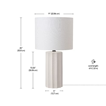 Globe Electric 65922 20" Table Lamp, Ribbed Concrete Finish, White Linen Shade