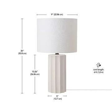 Globe Electric 65922 20" Table Lamp, Ribbed Concrete Finish, White Linen Shade
