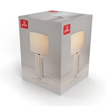 Globe Electric 65922 20" Table Lamp, Ribbed Concrete Finish, White Linen Shade