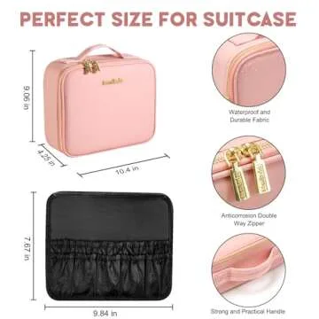 Bomilado Travel Makeup Bag with Light up Mirror,Light Makeup Train Case,Makeup Brushes Storage Organizer,Portable Cosmetic Bag Organizer Artist Storage Bag with Adjustable Dividers(Pink)