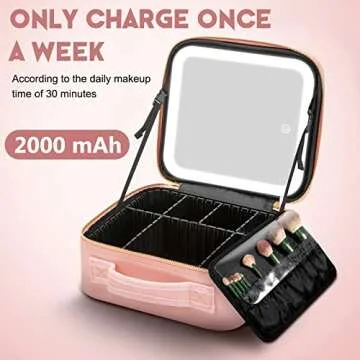 Bomilado Travel Makeup Bag with Light up Mirror,Light Makeup Train Case,Makeup Brushes Storage Organizer,Portable Cosmetic Bag Organizer Artist Storage Bag with Adjustable Dividers(Pink)