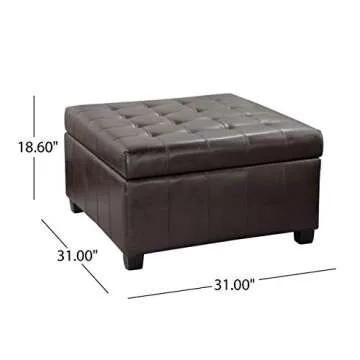 Christopher Knight Home Alexandria Bonded Leather Storage Ottoman, Marbled Brown , 31” x 31”x 18.6”