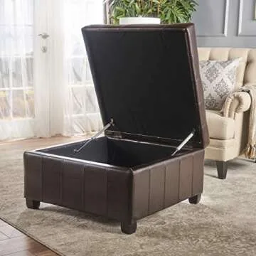 Christopher Knight Home Alexandria Bonded Leather Storage Ottoman, Marbled Brown , 31” x 31”x 18.6”